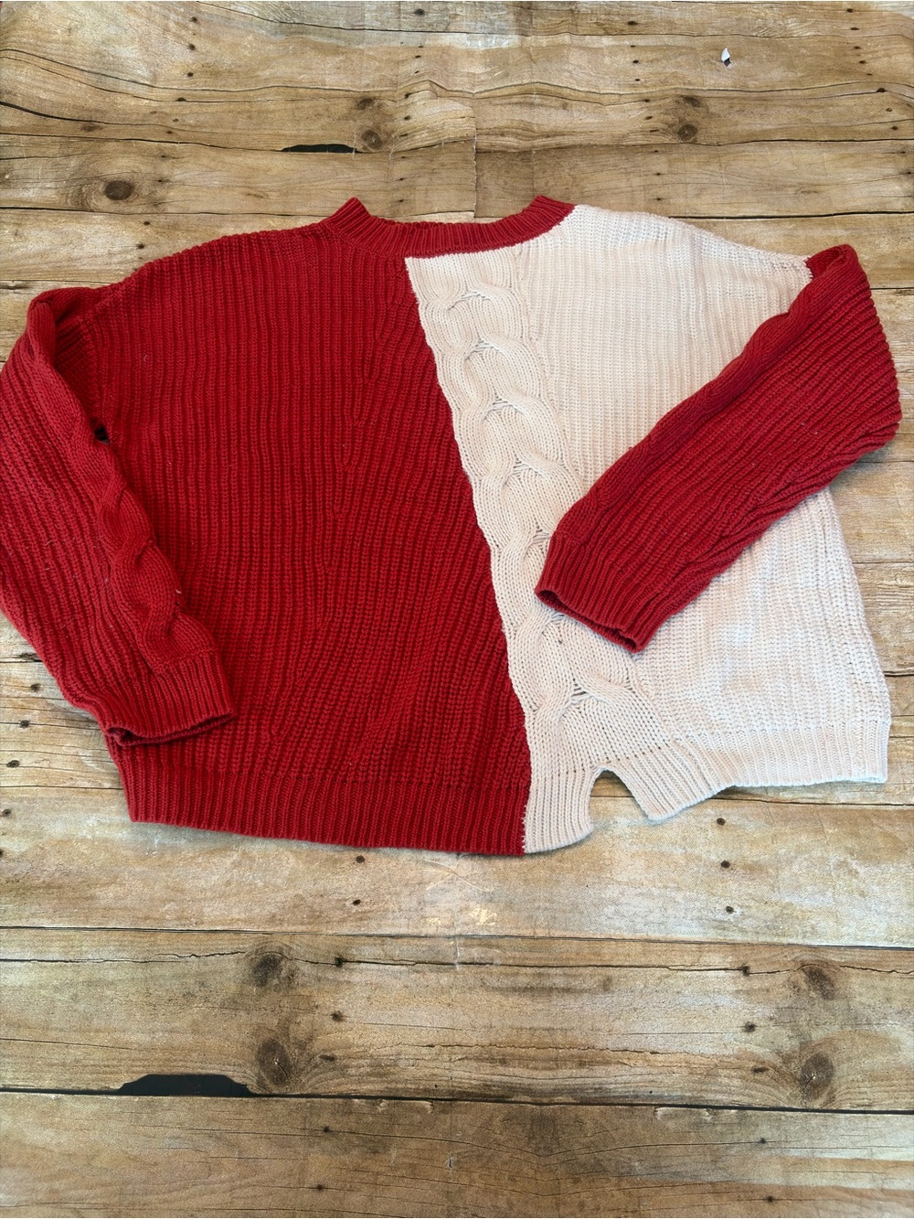 Tularosa Orange and Cream Split Cable-Knit Sweater